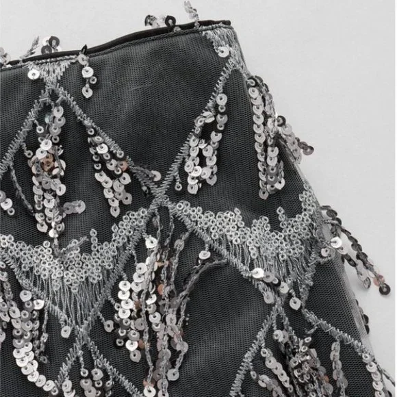 elegant party gray sequined fringe mini skirt - Picture 9 of 9